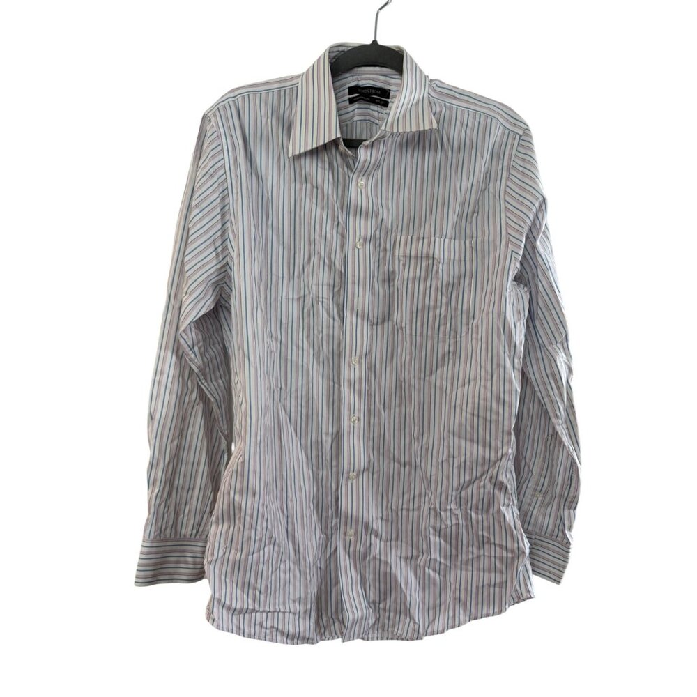 Nordstrom Mens Wrinkle-Free Striped Shirt Traditional Fit 15.5"/35 95% Cotton